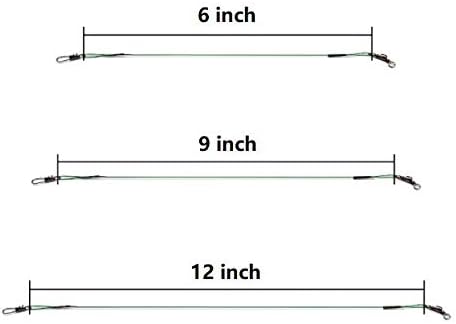 60pcs Fishing Wire Leaders Nylon-Coated Fishing Line Wire Leaders with Swivels and Snaps 6inch, 9inch, 12inch