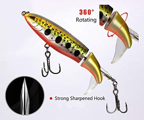 Nuguri Fishing Lures Set 6PCS Plopper Bass Lures with Floating Rotating Tail Artificial Hard Bait Swimbaits Slow Sinking Hard Lure Fishing Tackle Kits