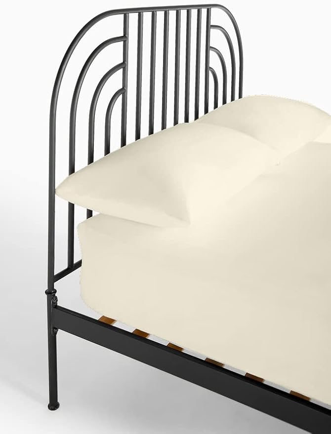 4-PC Cot Sheet Set - 25x75, 100% Cotton Fitted Sheet - Perfect for Narrow Twin/RV Bunk/Camping Cot/Guest Bed Replacement, Fits Upto 4-8" Deep Mattress - Ivory Solid