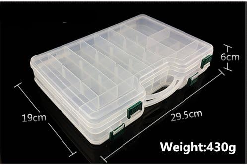 2 Sided Fishing Tackle Box: 44 Compartments Large Fishing Lure Storage Box with Dividers (White)