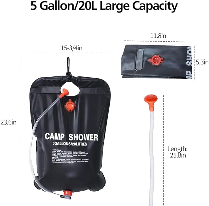 DkOvn Solar Shower Bag, 1/2/4 Pack 5 Gallons/20L Camping Shower Bag, Portable Shower Bag with Removable Hose and On-Off Switchable Shower Head for Camping Beach Swimming Outdoor Traveling