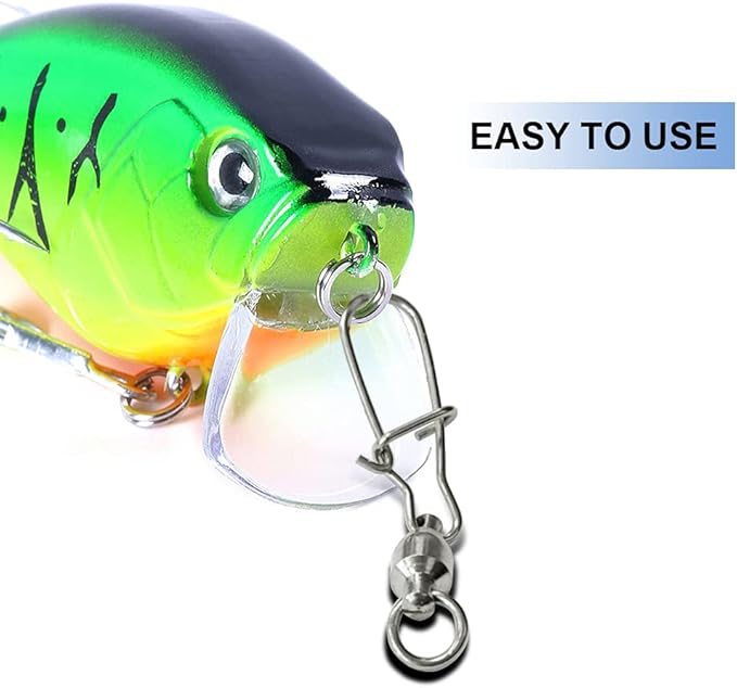 Atibin High Strength Fishing Swivels Tackle Stainless Connector Fishing Snaps Swivel Steel Lock Snap Swivels Saltwater Line Lure Connector