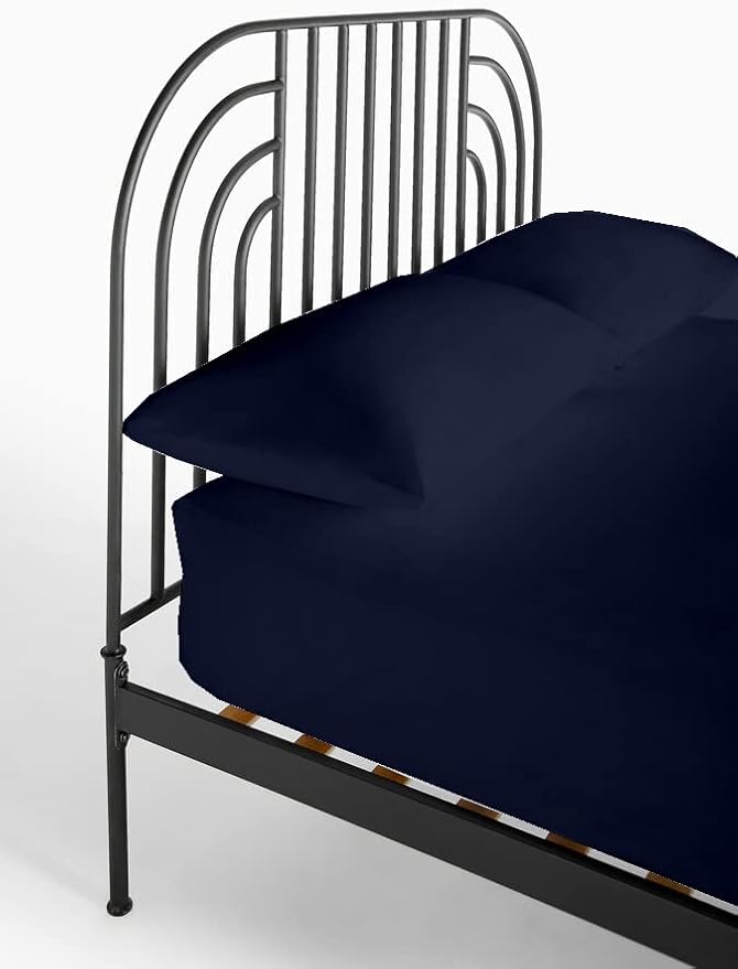NON Sticky cotton 4 PC Cot Sheet Sets 28x75,100% Fitted Cot Sheet- Perfect Narrow Twin/Rv Bunk/Camping Cot/Guest Bed Replacement,Sheets Cot Bunk Bed-Fits Upto 4-8'' Deep Mattress- Navy Blue Solid
