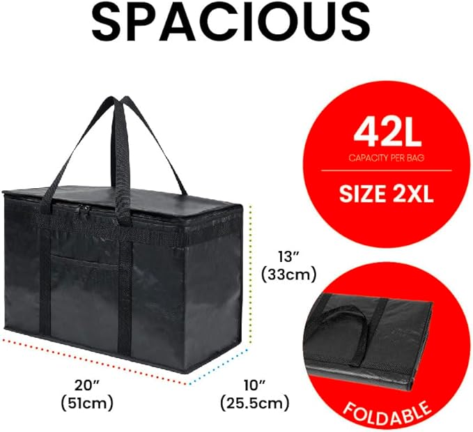 NZ home Durable XXL PRO Insulated Cooler Bag and Food Warmer for Delivery & Grocery Shopping with Zippered Top, Green Commercial Grade (1 Pack)