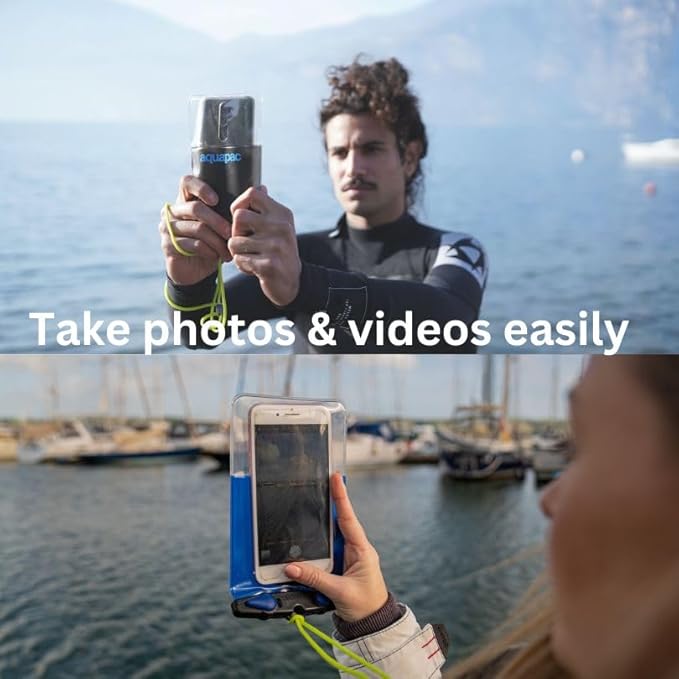 Aquapac Waterproof Phone Case, Large, Black, Lanyard, iPhone and Android, Made in The UK, Hiking, Mountain Biking, Running Accessory, Travel Essential, 5 Year Warranty. IPX8 Certified to 30 ft deep.