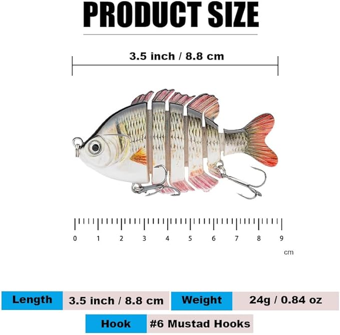 Multi Jointed Fishing Lures Glide Bait Panfish Bluegill Swimbaits Hard Topwater Bass Lures Saltwater Freshwater 3.5in/0.85oz