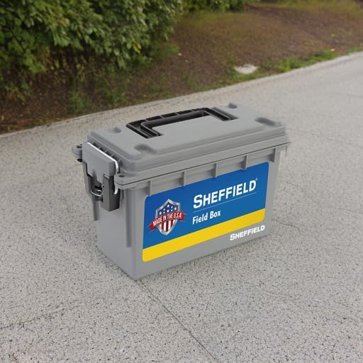 Sheffield 12628 Ammo Storage Box, Stackable .30 Cal Field Boxes, Water and Dust Resistant, Lockable Storage Box with Handle, Secures Hunting Gear, Supplies, and Bullets, Made in USA, Gray, 1-Pack