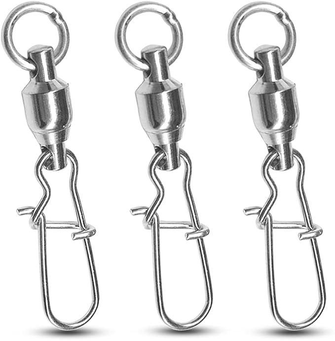Atibin High Strength Fishing Swivels Tackle Stainless Connector Fishing Snaps Swivel Steel Lock Snap Swivels Saltwater Line Lure Connector