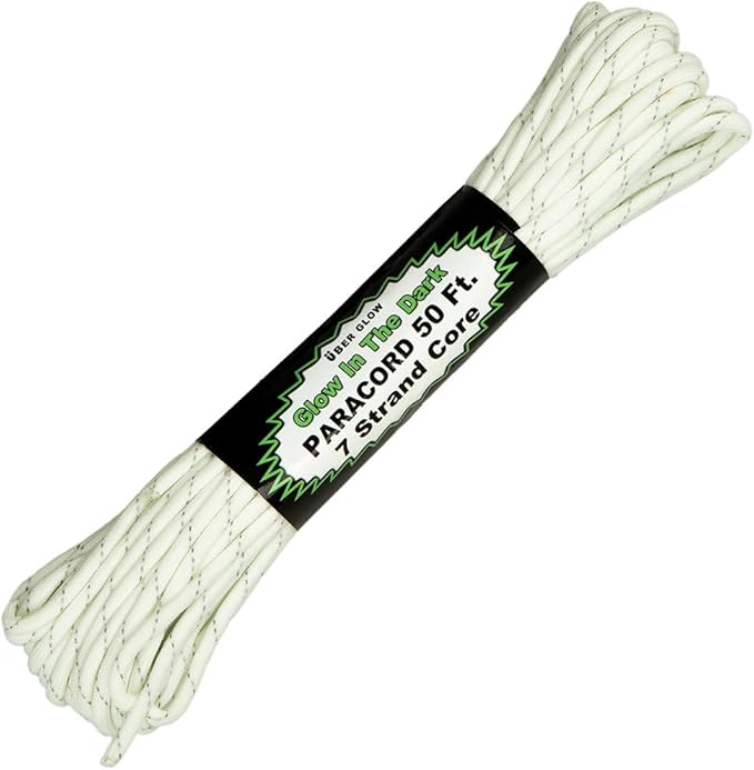 Paracord Planet Glow in The Dark 550lb Paracord – 7 Strand Luminous Parachute Cord for Nighttime Outdoor Utility – Reflective (50 ft)