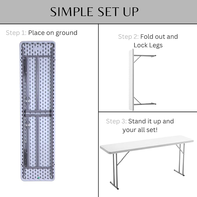 BTEXPERT 6-Foot - 72" Long White Granite Plastic Folding Seminar Training Table Portable 18" Wide Narrow, 29" High, Events Indoor Outdoor Lightweight Set of 5