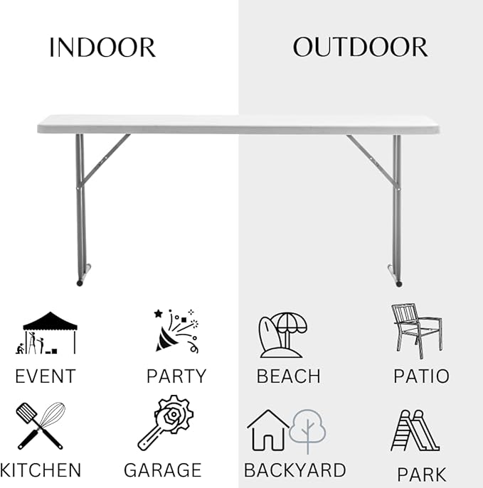 BTEXPERT 6-Foot - 72" Long White Granite Plastic Folding Seminar Training Table Portable 18" Wide Narrow, 29" High, Events Indoor Outdoor Lightweight Set of 2