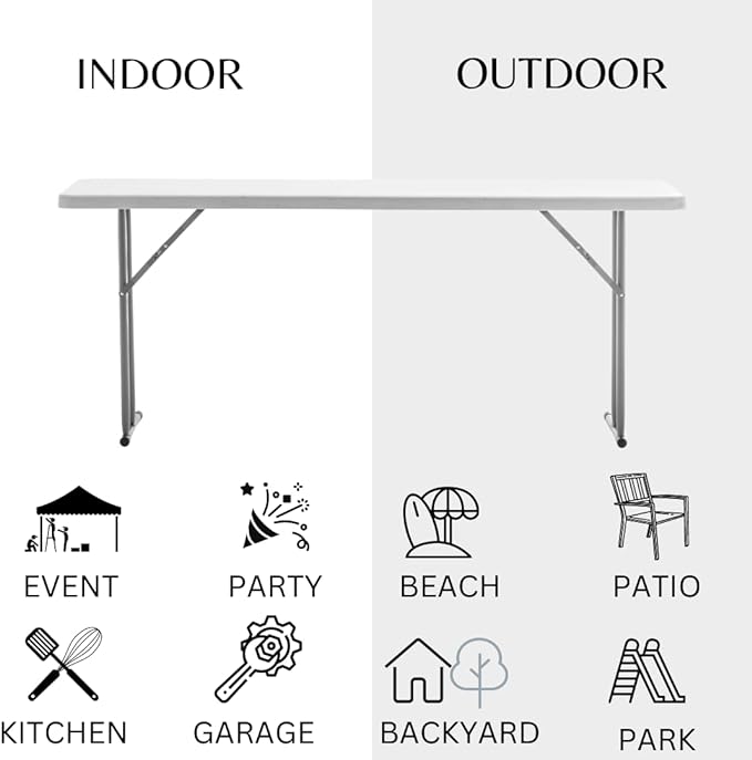 BTEXPERT 6-Foot - 72" Long White Granite Plastic Folding Seminar Training Table Portable 18" Wide Narrow, 29" High, Events Indoor Outdoor Lightweight Set of 5
