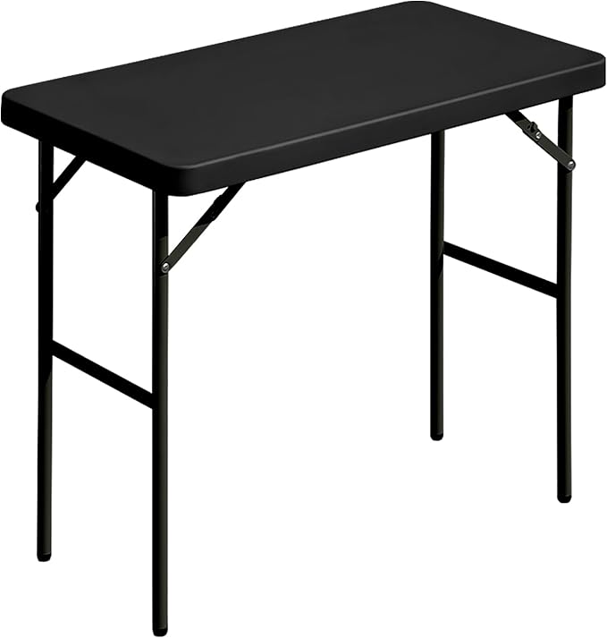 Folding Table 2.7ft Rectangular All-Occasion Plastic Folding Event Table for Indoor and Outdoor, Portable Desk, Camping, Durable and Stable, HDPE and Steel, Wide Application, Black