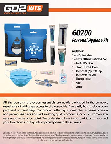 Ultimate Travel Toiletry Kit & PPE Kit, Hygiene Kit with Shaving Supplies & PPE for Travel, Business & Charity with Reusable Toothbrush, Soap, Other Essential Toiletries, 1000-Pack (GO200)