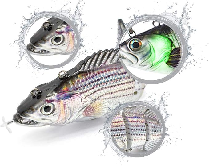 Robotic Swimming Lure,ODS Electric Fishing Lure 4 Segment Jointed Swimbait USB Rechargeable Robotic Lure for Bass Trout Pike