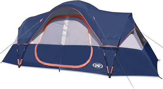 UNP Camping Tent 10-Person-Family Tents, Parties, Music Festival Tent, Big, Easy Up, 5 Large Mesh Windows, Double Layer, 2 Room, Waterproof, Weather Resistant, 18ft x 9ft x78in