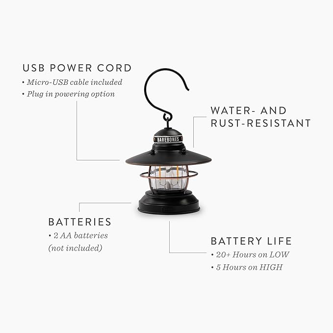 Barebones Edison Mini Vintage Adjustable LED Compact Outdoor Lantern - Essential Gear for Camping, Hiking, Fishing, Tents and Outdoor Adventures