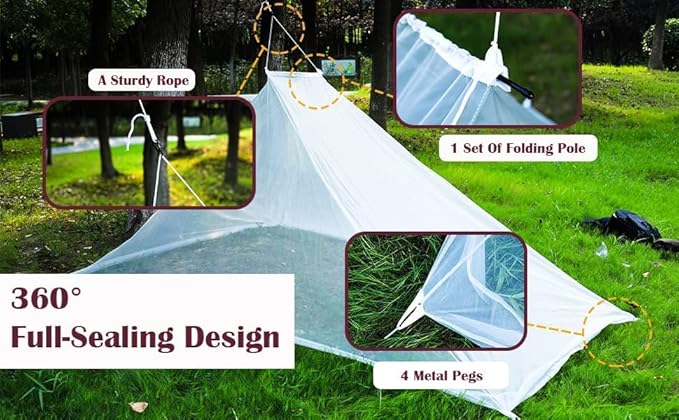 No-See-Ums Camping Mosquito Net Bed Compact and Ultra-Light for Travel,Finest Holes Mesh 2000 Noseeum Netting for Camping and Hiking, Without Sleeping Mat