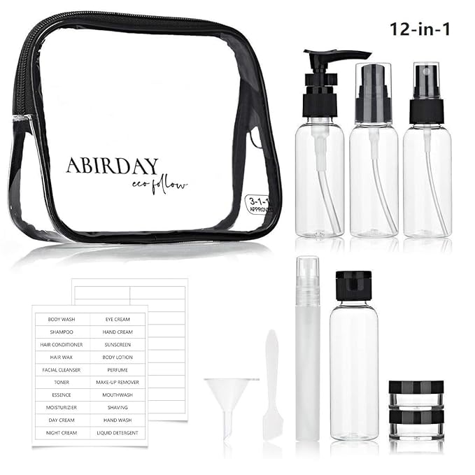 Travel Size Bottles Containers for Toiletries with Toiletry Bag and Label, Leak-Proof & TSA Approved Carry-on for Airplane Women Men