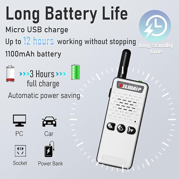 T-M2 Super Mini Walkie Talkie for Adult Kids,Rechargeable Portable FM Transceiver,Small Two Way Radio for Supermarket,Hotel,Outdoor Sport,Hiking,Camping,Indoor,Family Trip,White 1 Pack