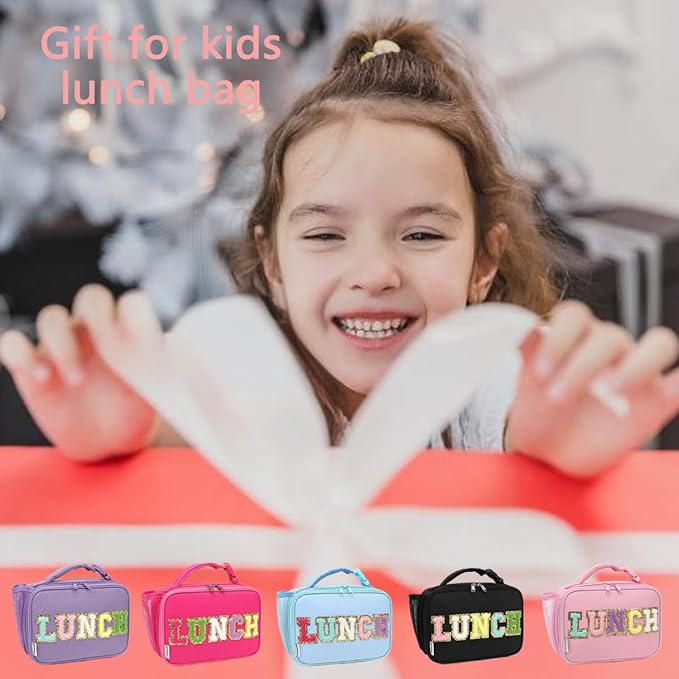 Insulated Lunch Box for School, Thermal Reusable Durable Freezable Lunch Bags for Kids Boys Girls Men Women - Small Soft Cooler Portable Lunch Tote Kit for Work Picnic Travel,Purple Alphabet