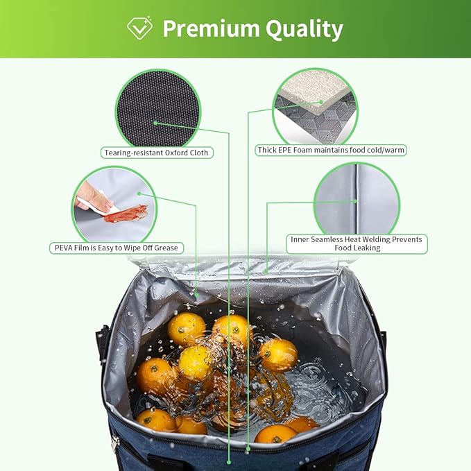 iknoe Large Cooler Bag Collapsible, 15L Insulated Bags, Leakproof Lunch Cooler Tote with Multi-Pockets for Adult, Insulated Lunch Box for Beach, Picnic,Work, Blue 24-Can