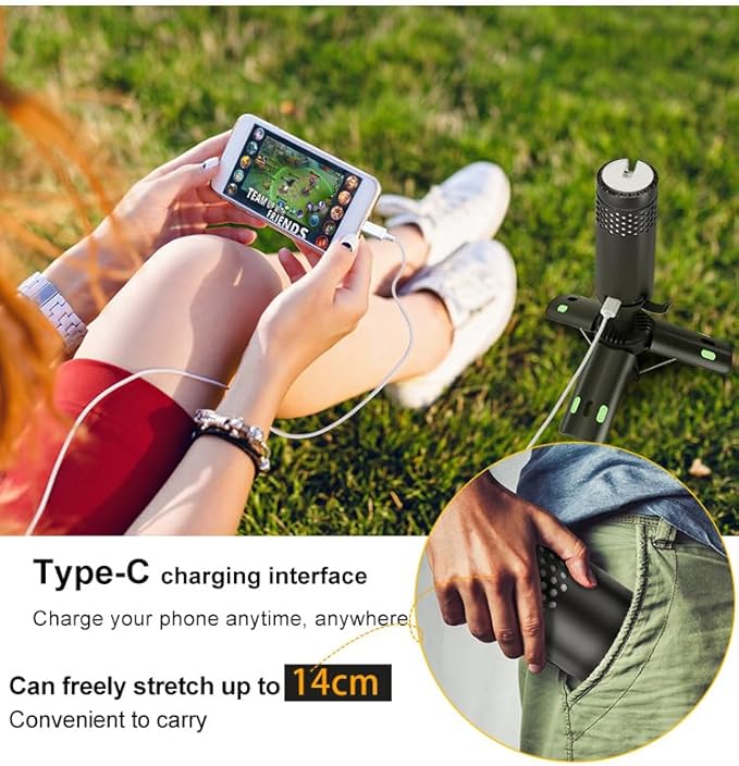 Camping Lights Rechargeable, Detachable Camping Lantern with Stand, Telescopic Waterproof Camping Lamp, Magnetic Work Hanging Light, LED Tent Flashlights for Emergency, Power Outages (Black)