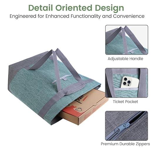 Insulated Reusable Tote Bag for Grocery Shopping for Women/Men, Waterproof Cooler Bags for Travel/Beach/Picnic, Pizza/Food Delivery Bag to Keep Food Cold/Hot for Doordash (Oxford Cloth, Green)
