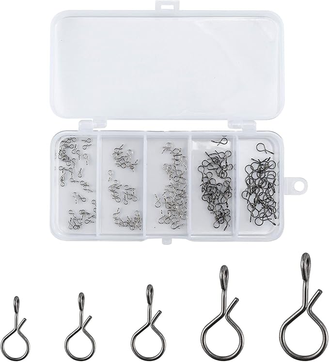 Alwonder 150-Pack Fly Fishing Snaps Twist Clips, 3/5 Sizes Stainless Steel Quick Change Lure Snaps No Knot Clip Quick Snap Fast Snap Lure Connector for Jigs Lures Fishing Clips Swivels Terminal Tackle