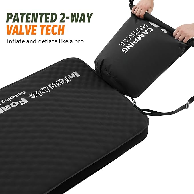 Self Inflating Sleeping Pad, 4in Ultra-Thick Foam Camping Cot Mattress with Air Pump Sack, Sleeping Mat for Adults Inflatable Camping Pad Mattress, Single Cot Bed, Travel, Car, Tent, Home, Black