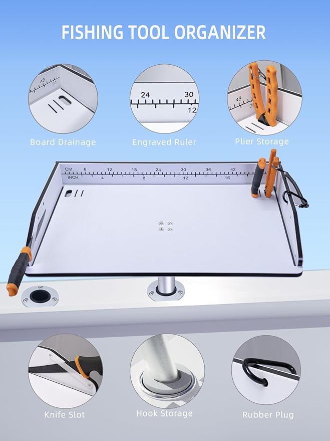 Bait Cutting Board Boat Table Bait Cutting Boards for Rod Holder Mount Bait Fillet Table for Fish Cleaning Station Boat Drink Bar and Grill Platform Marine Accessories Fishing Gifts (Black)