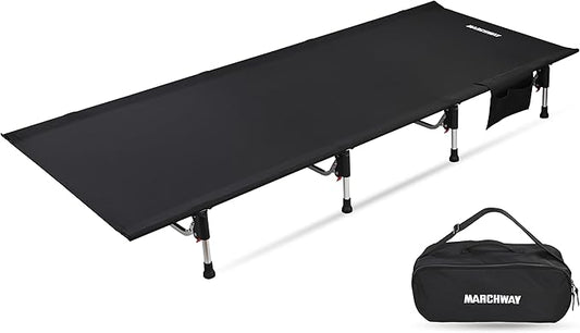 MARCHWAY Lightweight Folding Tent Camping Cot Bed with Lever Lock, Easy Setup Portable Compact for Outdoor Travel, Hunting, Hiking, Motorcycling, Support 330Lbs (Black)