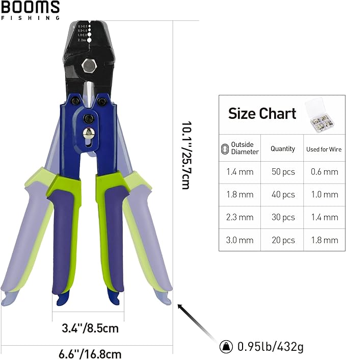 Booms Fishing CP1 Fishing Crimping Pliers, High Carbon Steel Fishing Plier Wire Rope Leader Crimping Tool, 10 inch Crimpers Swager with Ergonomic Handle