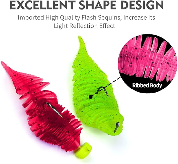 Soft Swimbait Lures, Soft Plastic Fishing Lures Kit, Bass Fishing Lure Swim Baits with 5 Color, Threaded Small Needle Tail for Trout, Crappie, Bass, Redfish, Freshwater, Saltwater