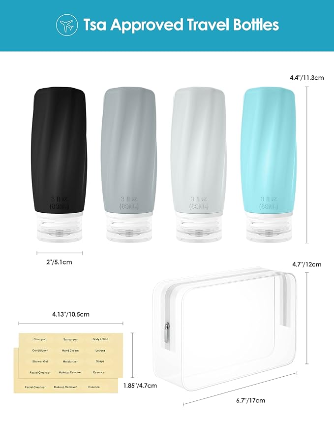 Morfone Travel Bottles Set for Toiletries, TSA Approved Travel Size Containers Leak Proof Refillable Liquid Silicone Squeezable Travel Accessories for Shampoo Conditioner Lotion