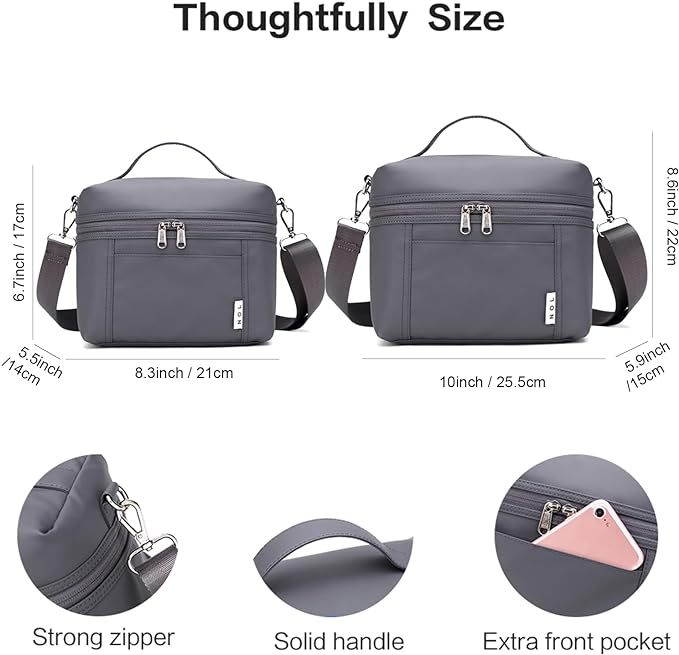 NOL Natural Organic Lifestyle Small Insulated Lunch Bags for Women Cooler Bag Lightweight Nylon Waterproof Lunch Box For Work(Small,Gray)