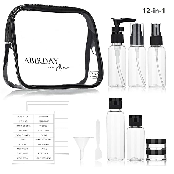 Travel Size Bottles Containers for Toiletries with Toiletry Bag Kit for Liquids, Leak-Proof & TSA Approved Carry-on for Airplane - Women/Men