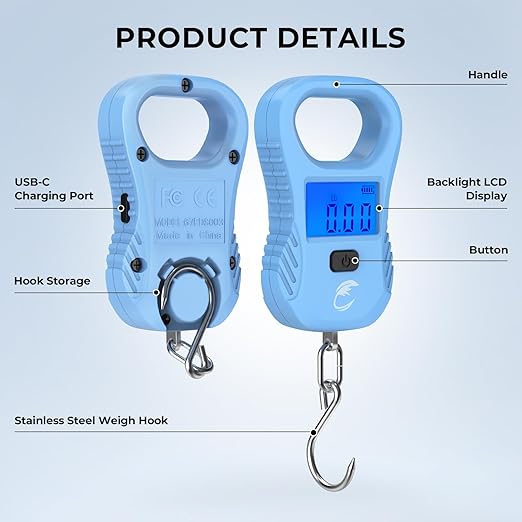 Calamus Lightweight Fish Scale & Lip Grip Combo, Rechargeable Digital Scale with USB Cable, 55lb Capacity, Lip Gripper with Soft Retractable and Detachable Measuring Tape, Fishing Gifts for Men