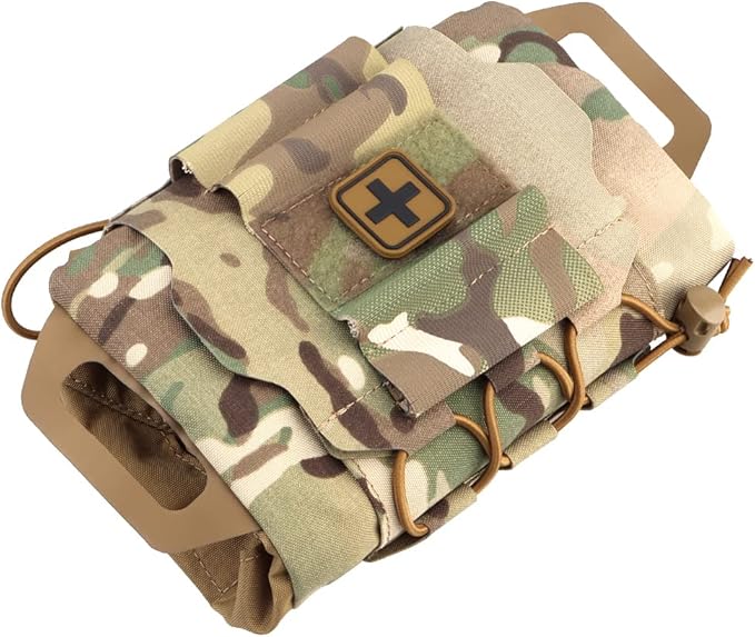 SABADO Rapid Deploy IFAK Pouch First Aid Kits Pack Tactical Two-piece System Medical Supply Holder Roll Carrier Hypalon Handle Outdoor Sport Hunting Bag Laminated Matting Fabric