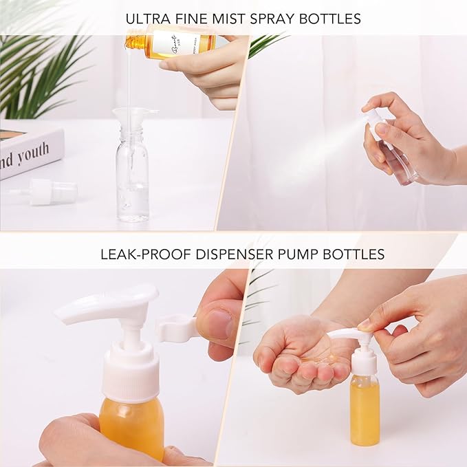 Muslish 21 Pack Travel Bottles for Toiletries, Leak-Proof TSA Compliant Silicone Travel Size Containers for Shampoo and Conditioner, BPA Free with Toiletry Bag (Cream)