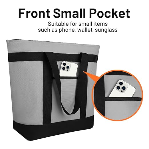 2Pk Insulated Reusable Tote Bag for Grocery Shopping for Women/Men, Pizza/Food Delivery Bag to Keep Food Cold/Hot for Uber Eats/Doordash/Grubub, Cooler bags for Travel/Beach/Picnic, Grey