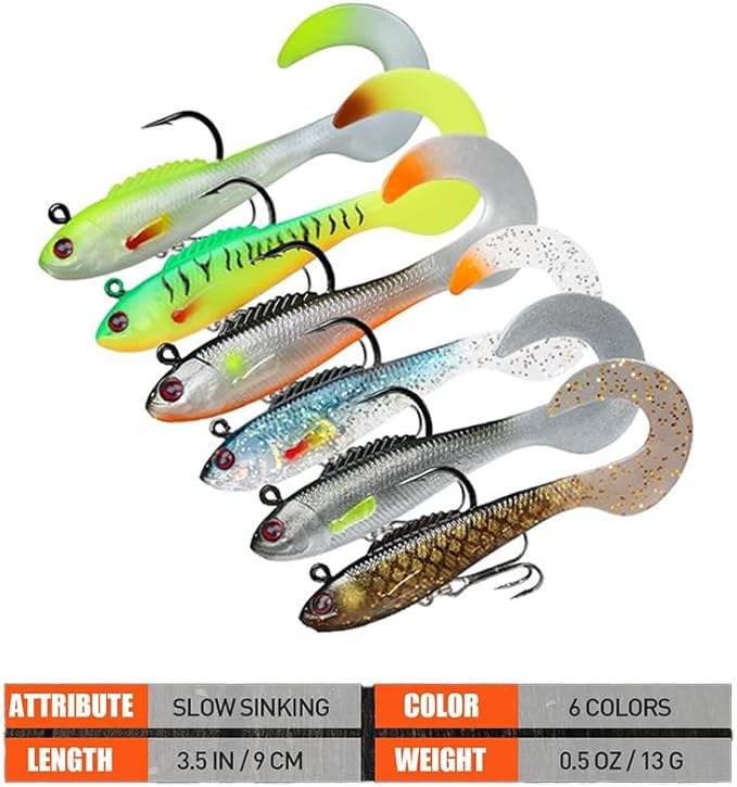NRVBaits Pre-Rigged Soft Lures, Fishing Lures for Bass Trout Crappie Walleye, Unique Vibrating Swim Action and Trembly Sinking Move for More Bites, Soft Swimbait for Family Fishing