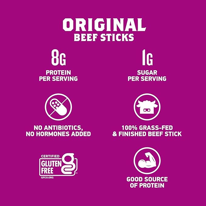 Krave, Beef Sticks (1 Ounce Sticks, Pack of 10) - 100% Grass Fed Beef, 100 Calories Per Stick, Good Source of Protein (10 Pack, Original)