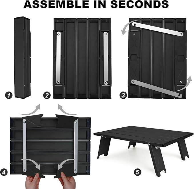Black Small Folding Beach Table, Mini Ultralight Camping Table Aluminum, Backpacking Short Table