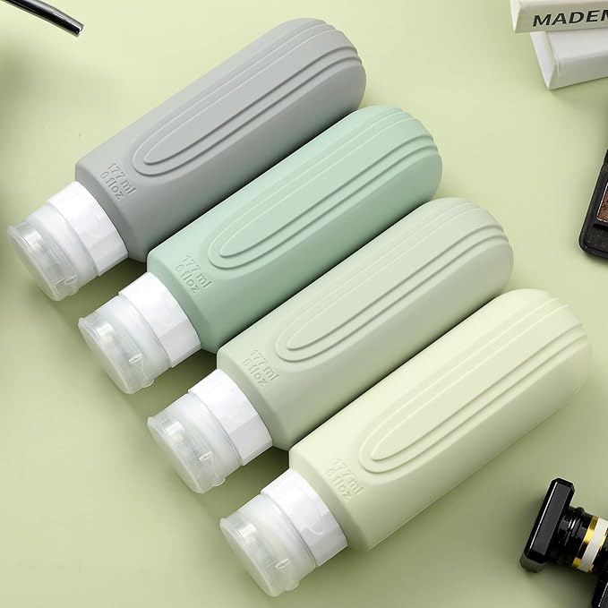 Travel Bottles for Toiletries, Large 6oz Oversize Containers, BPA Free Leak Proof Tubs Refillable Liquid Travel Accessories with Toiletry Bag for Cometic Shampoo and Lotion Soap (4 Pack)