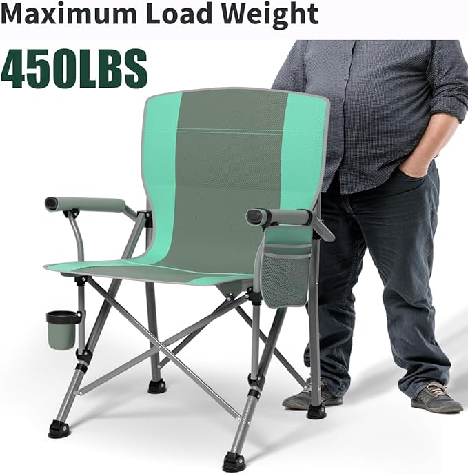 Oversized Camping Chair for Adults Heavy Duty,Heavy Duty Lawn Chair with Side Pockets,Outdoor Camping, Fishing, Beach,Hiking Foldable Camping Chair