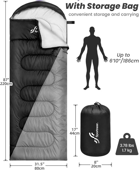 Sportneer Sleeping Bags for Adults, Warm & Cold Weather Sleeping Bag for Adults Kids Boys Girls - Lightweight Compact Camping Gear Equipment, Traveling, Backpacking, Hiking