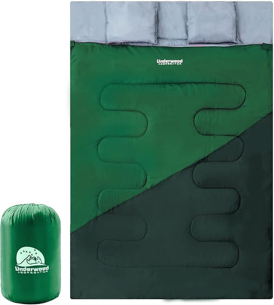 Double Sleeping Bag for Adults Kids - Lightweight 2 Person Sleeping Bag with Pillow, Queen Size Waterproof Camping Sack Two Person for Girls, Boys, Youths, Teens, Compact for Cold Weather & Warm