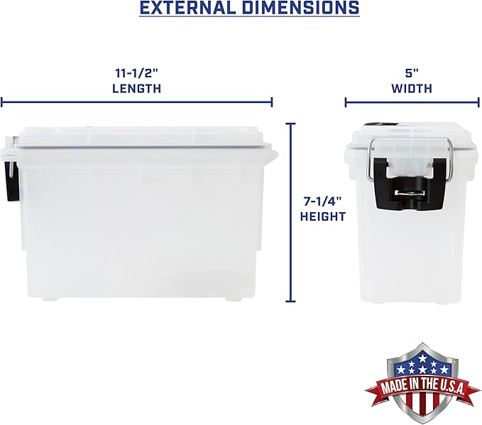 Sheffield 12635 Ammo Storage Box, Stackable .30 Cal Field Boxes, Water and Dust Resistant, Lockable Storage Box with Handle, Secures Hunting Gear, Supplies, and Bullets, Made in USA, Frost, 1-Pack