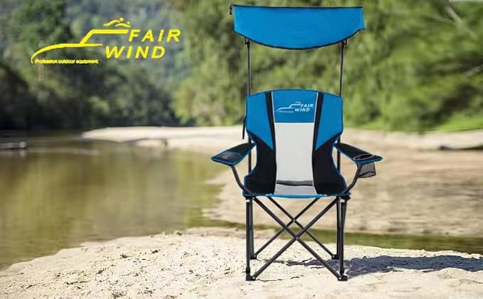 FAIR WIND Oversized Camping Lounge Chair with Adjustable Shade Canopy for Outdoor Sports - Support 350 LBS Heavy Duty Fold Quad Chair Arm Chair